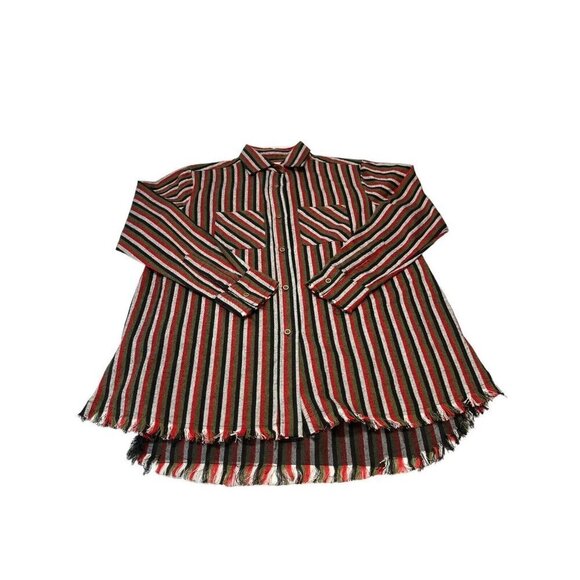 One 24 Rags Flannel Shirt Womens Red Green Striped Fringe Hem Button Up Small - Picture 1 of 8
